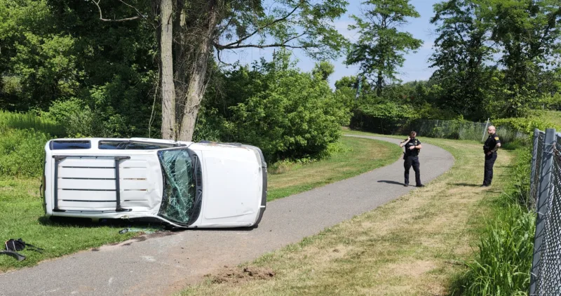 SUV crash lands on bike path